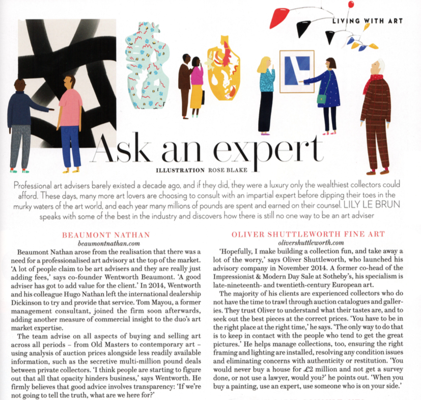 November's issue of House & Garden listed Beaumont Nathan as one of the go-to experts for art advising.