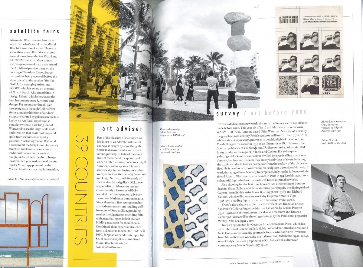 Beaumont Nathan co-founder Wenty and Hugo as featured in Boat International's December issue leading up to Art Basel's Miami Edition 2017