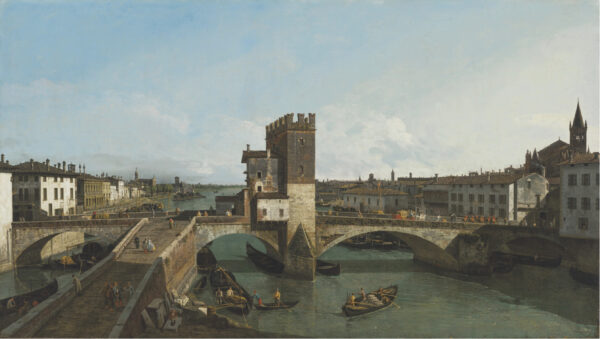 Bellotto – A view of Verona with the Ponte della Navi .